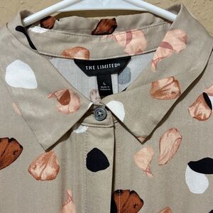 The Limited Beige Button-Down Dress with Peach, White & Black Petal Print